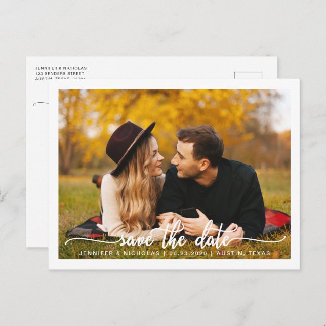 Spara datum manus foto meddelande vykort (Fram/baksida)