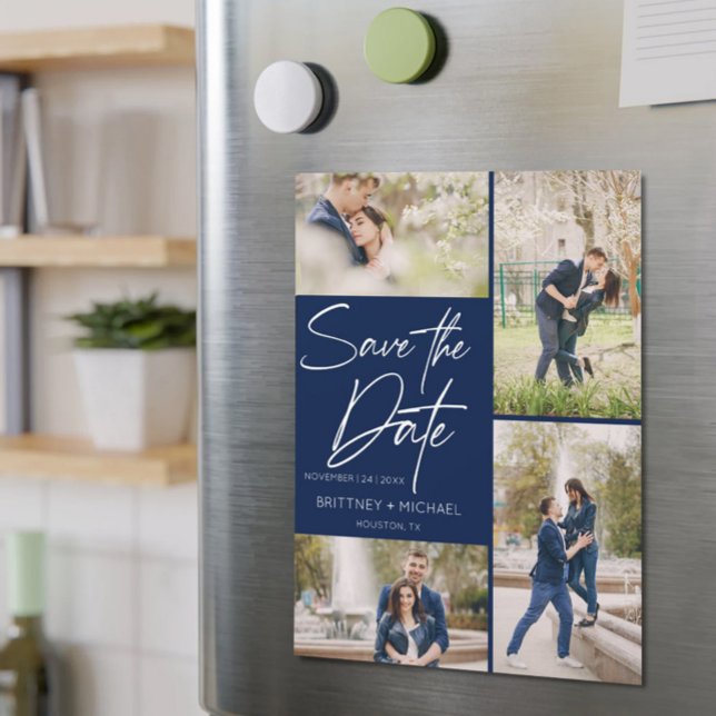 Spara datum, marinblå med hand-lettrat kollage (Skapare uppladdad)