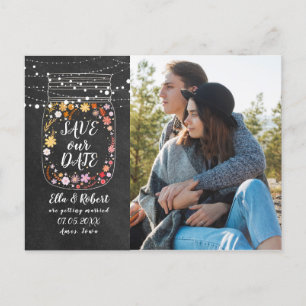 Spara datum Mason Jar Strängljus Boho Foto Meddelande Vykort