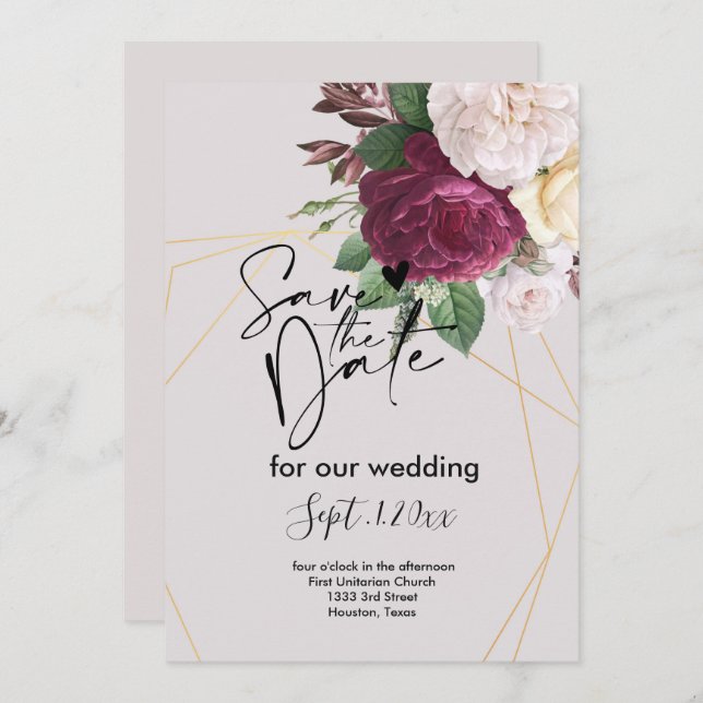 Spara datum med elegantens gyllene geometri inbjudningar (Fram/baksida)