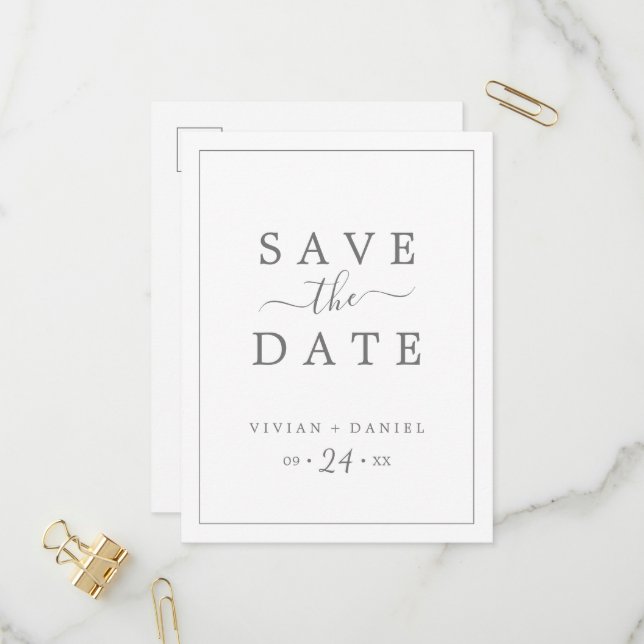 Spara datum med minimalistiskt Silver Inbjudan Vykort (Fram/Back In Situ)