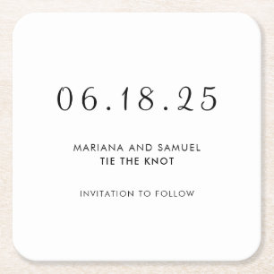 Spara datum med moderna svarta och vita minimalist underlägg papper kvadrat