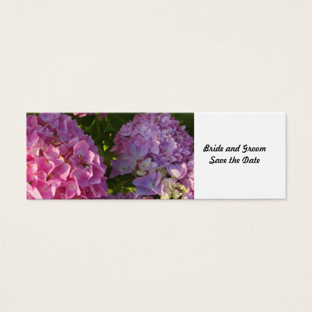 Spara datum med rosa hortensia litet visitkort (Framsidan)