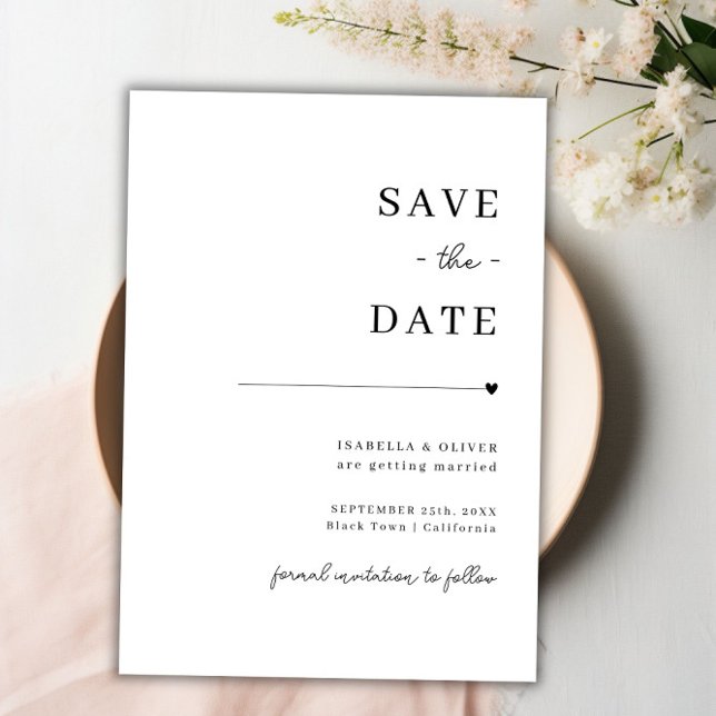 Spara datum med svartvit minimalistisk lista inbjudningar (Black and White Minimalist Save the Date Invitation)