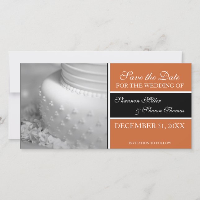 Spara datum meddelande-fotokort {Orange} Spara Datumet (Framsida)