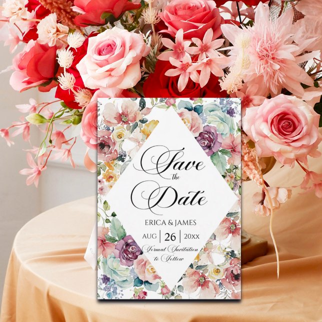 Spara datum meddelande-kort för vattenfärg, Blommi Datumet (Skapare uppladdad)