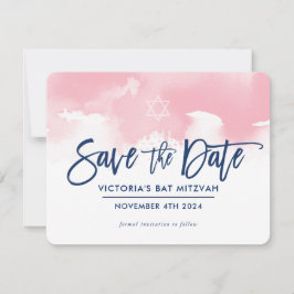 SPARA DATUM MITZVAH modern blekrosa akvarell Datumet