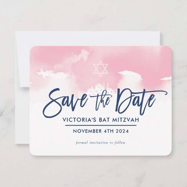 SPARA DATUM MITZVAH modern blekrosa akvarell Datumet (Framsida)