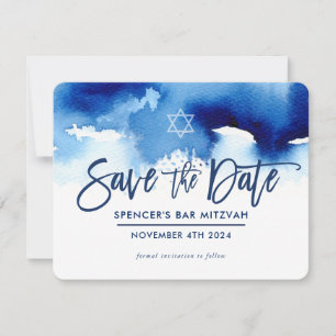 SPARA DATUM MITZVAH modern mörkblå akvarell Datumet