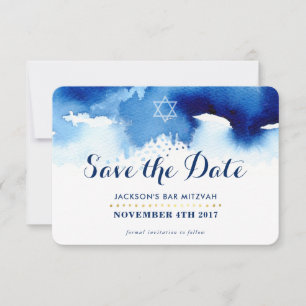 SPARA DATUM MITZVAH modern stjärnornas blå vattenf Tack Kort