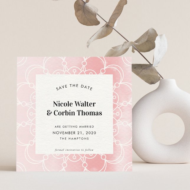 SPARA DATUM modern boho mandala rosa akvarell Inbjudningar (Skapare uppladdad)