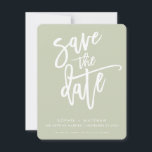 SPARA DATUM modern kalligrafi skrift salvia grön Datumet<br><div class="desc">av kat massard >>> https://linktr.ee/simplysweetpaperie <<< A modern design featuring hand lettered, brushed type for your SAVE THE DATE ANNOUNCEMENT. Setup as a template it is simple for you to personalize it - make it yours! >>> TIPS - Klicka helt enkelt på "Anpassa"-knappen och lägg till/ändra texten, teckensnitten, färgerna eller...</div>