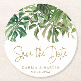 Spara datum Modern Tropical Grey Guld Underlägg Papper Rund