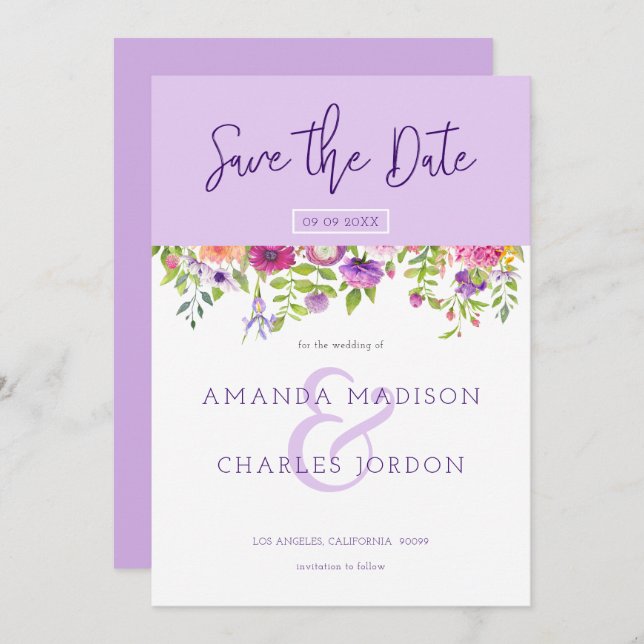 Spara datum modern typografi & Färgglada blommor Inbjudningar (Fram/baksida)