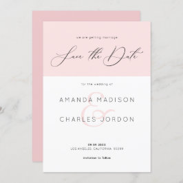 Spara datum modern typografi rosa och vit inbjudningar