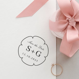 Spara datum, monogram Bröllop, blomma Självfärgande Stämpel