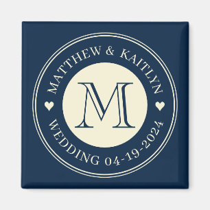 Spara Datum Monogram Hjärtan Djuphavsblå Magnet
