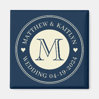 Spara Datum Monogram Hjärtan Djuphavsblå Magnet