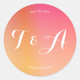 Spara datum Monogram Modern solnedgång Ombre Runt Klistermärke