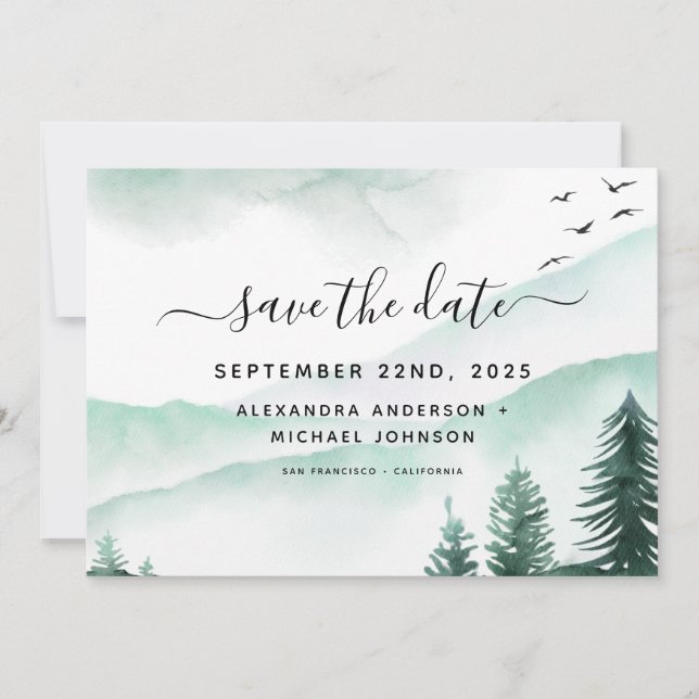 Spara datum, Moody för rustiska skogsvattenfärg Spara Datumet (Framsida)