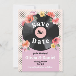 Spara datum Music Record Bröllop Blommigt 1950s Spara Datumet