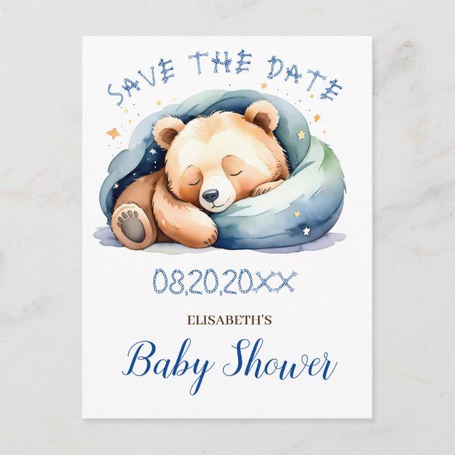 Spara datum Nallen Baby Shower Vykort (Framsida)