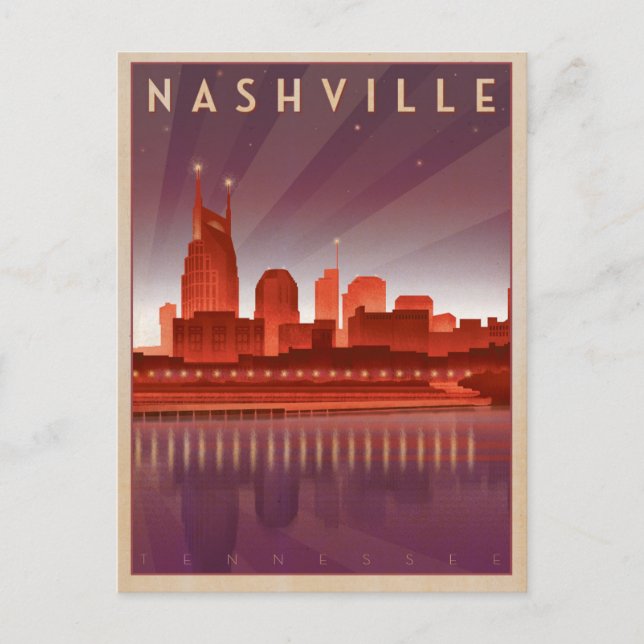 Spara datum | Nashville, TN - Nattlig Stadssiluett Meddelande Vykort (Framsida)