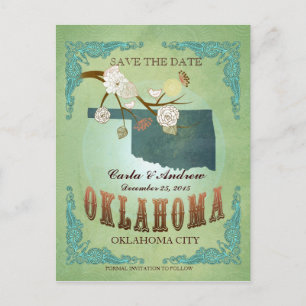 Spara Datum - Oklahoma Karta Med Vackra Fåglar Meddelande Vykort