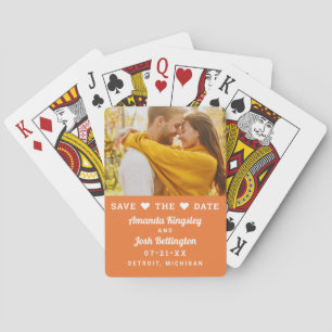 Spara datum Orange Anpassad bröllopsfoto Casinokort