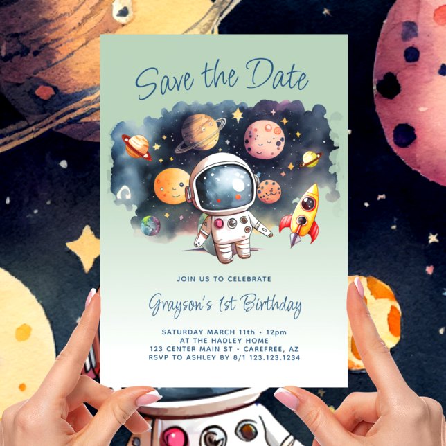 Spara datum Outer Space Planets 1-årsdag Datumet (Skapare uppladdad)