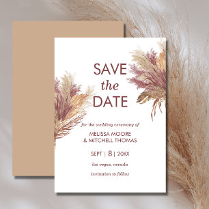 Spara datum pampas elegance boho mauve rosa inbjudningar
