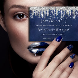 Spara datum papper kraft silvergrå dropp marinblå spara datumet