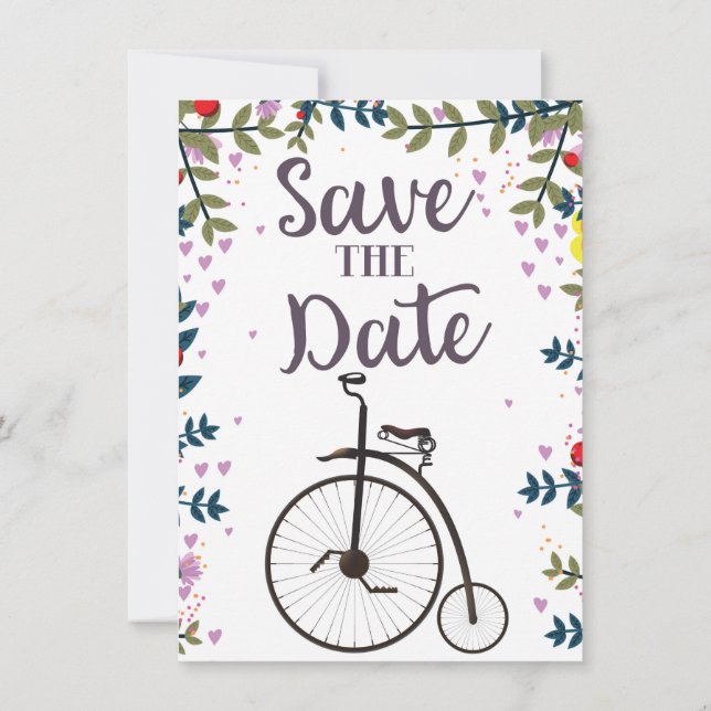 Spara datum Penny Farthing Inbjudningar (Baksida)
