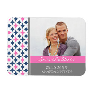 Spara datum Photo Bröllop Magnet Grått Blue-Rosa