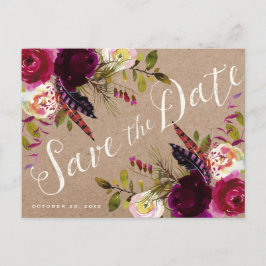 SPARA DATUM POSTCARD | Blommigt Rustic Boho Meddelande Vykort