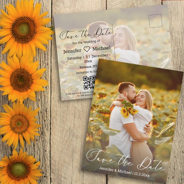 spara datum qr-kod 2 foton modern handskrift meddelande vykort (Skapare uppladdad)