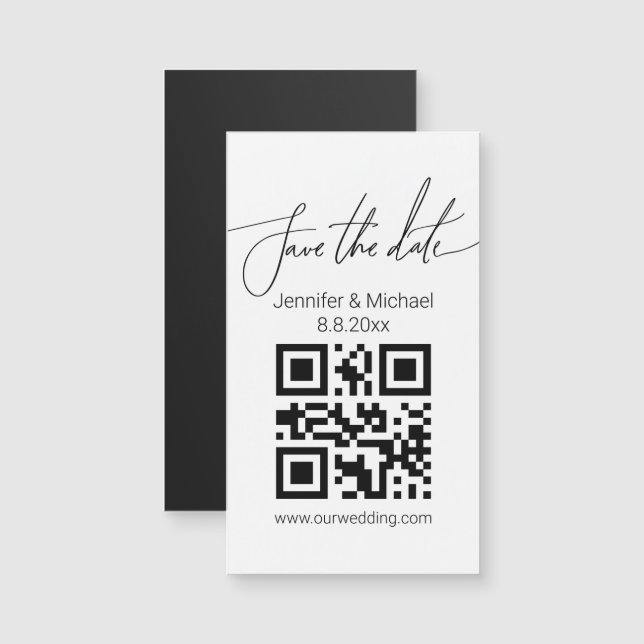 spara datum qr-kod enkel bröllopsmagnet (Fram/baksida)