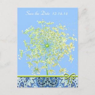 Spara Datum Queen Anne's Lace Lapis Blå Grön Meddelande Vykort