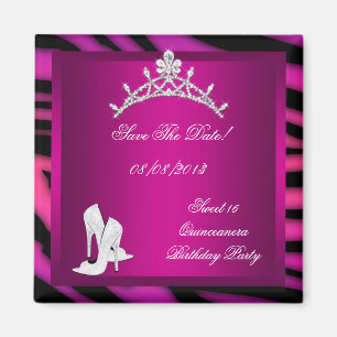 Spara datum Quinceanera eller Sweet 16 Tiara Rosa Magnet