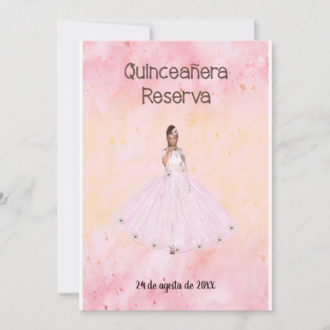 Spara datum Quinceanera på spanska Rosa Inbjudningar (Framsida)