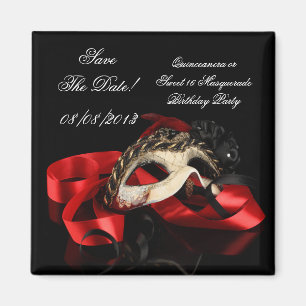 Spara datum Quinceanera Sweet 16 Maskerad Röd Magnet
