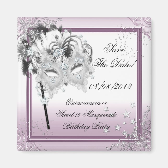 Spara datum Quinceanera Sweet 16 Masquerade Rosa Magnet (Framsidan)