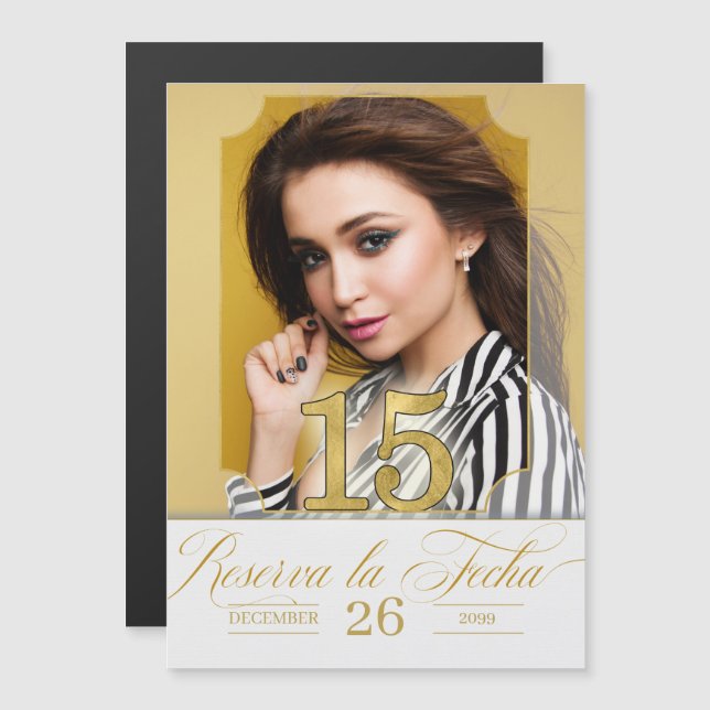 Spara datum Reserva la Fecha spansk Quinceanera (Fram/baksida)