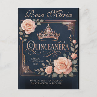 Spara Datum/ Reserva Spanska Quinceañera Rosas Meddelande Vykort