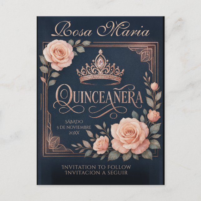 Spara Datum/ Reserva Spanska Quinceañera Rosas Meddelande Vykort (Framsida)