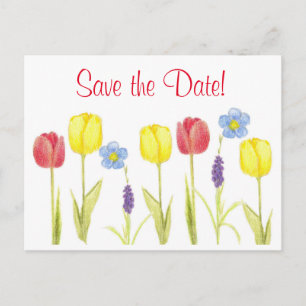 Spara datum Röda Gulten Tulip Flowers Meddelande Vykort