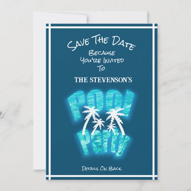 Spara datum Roligten Bassäng Party födelsedag blåt Datumet (Framsida)