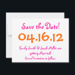 Spara datum rosa & orange inbjudningar<br><div class="desc">Låt dina gäster veta om din speciella dag!</div>