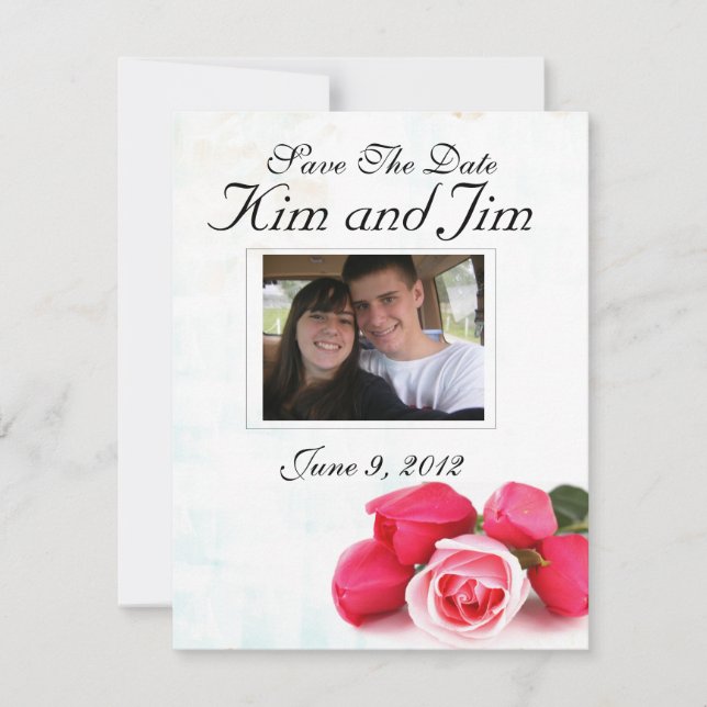 Spara datum Rosa ros inbjudan (Framsida)