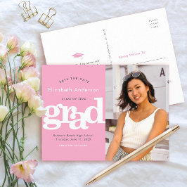 Spara datum rosa studenten fotofet typografi med f inbjudan vykort